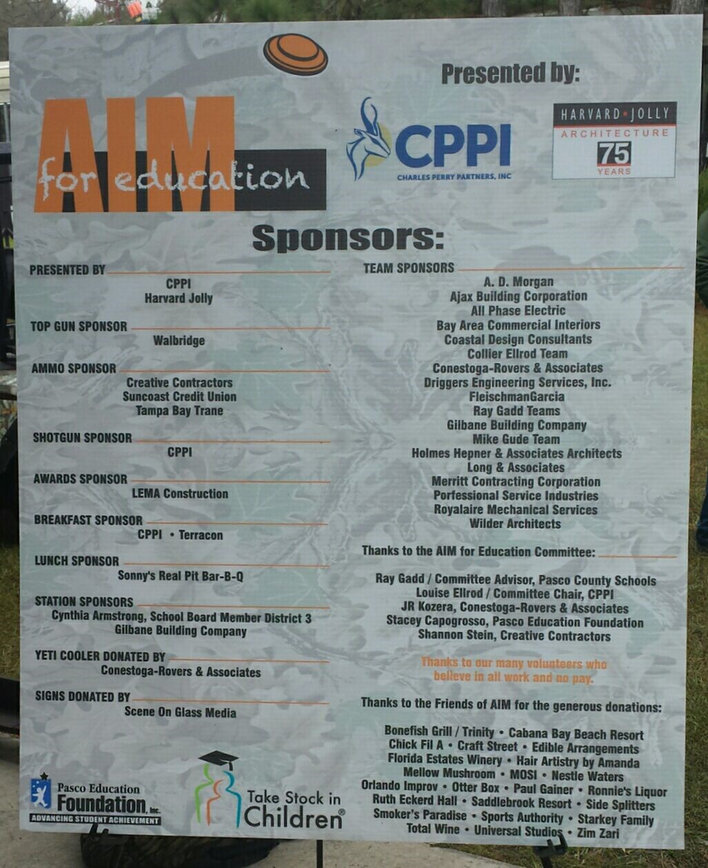 LEMA Construction recognized as one of the proud sponsors of Pasco County AIM for Education