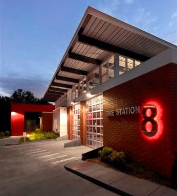 Fire Station 8 Exterior at Night