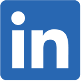 LinkedIn Logo: A white "in" symbol stylized in a blue square background.