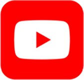 YouTube Logo: A red play button icon inside a white rectangular background with a red outline.